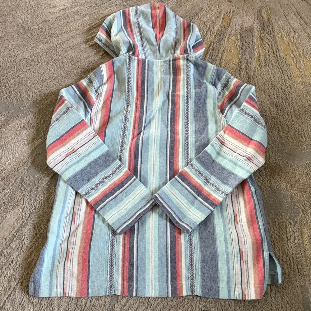Faherty Baja Poncho sweater pullover hood stripe blue organic cotton medium - Picture 11 of 12